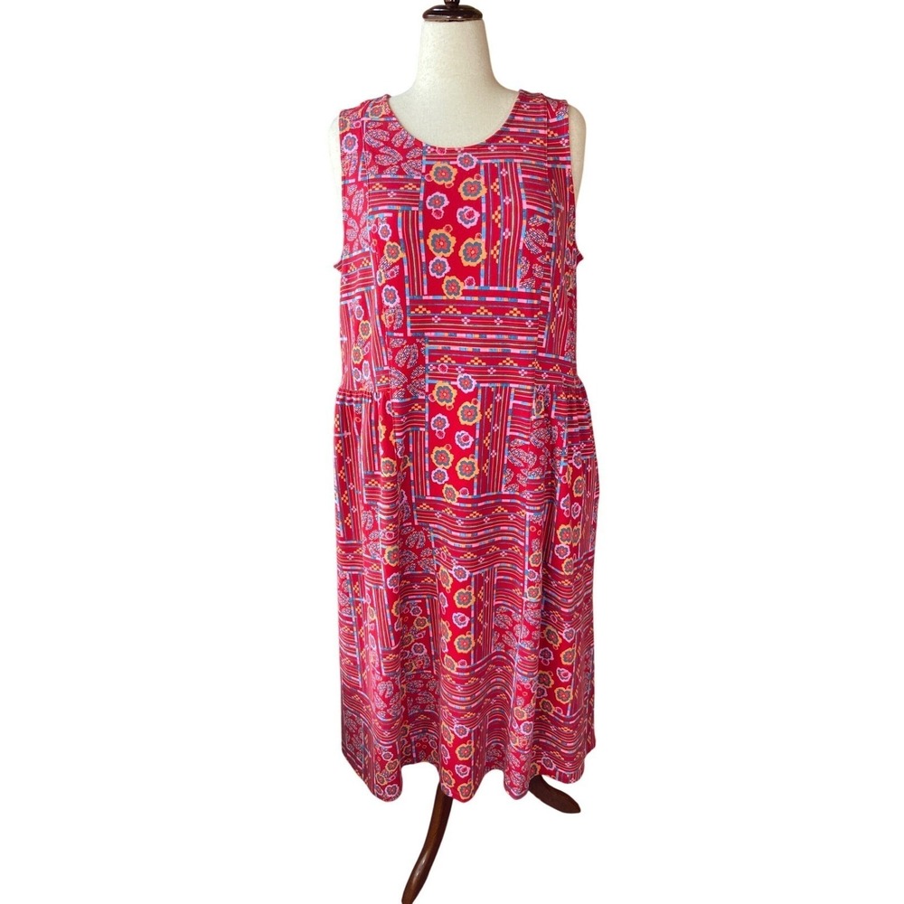 Tank Dress Aztec Print Midi Cotton Modal Knit Tiered Size XL